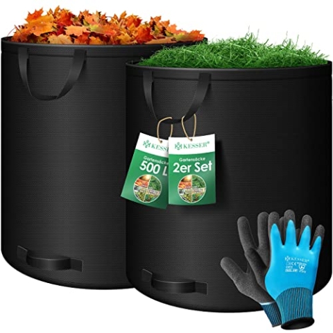 KESSER® Gartensack 6x 272L Set Laubsack Gartenabfallsack inkl. Handschuhe - Selbststehend 4 Griffe Stabil Robust & Faltbar - Laubsäcke Rasenschnitt Gartensäcke für Gartenabfälle Grünschnitt Schwarz