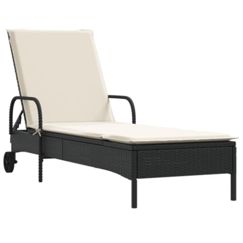vidaXL Sonnenliege mit Rollen Auflage, Gartenliege Verstellbare Rückenlehne, Sonnenbett für Außenbereich, Relaxliege Gartenmöbel, Schwarz Poly Rattan