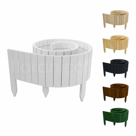 Floranica Rollborder II Flexibler Holzzaun 200 x 20 cm Weiß (kürzbar) Kiefernholz Beetumrandung imprägniert Gartenzaun Beeteinfassung Dekozaun Rollboarder Rasenkante