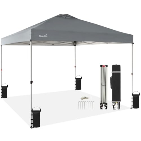 Skandika Pavillon Solvorn 3 x 3 m | patentierter Einhand-Mechanismus, Pop Up Faltpavillon mit Stahlgestell, UV-Schutz 50+, wetterfest, feuerfest CPAI-84, 2,8 m Höhe, Partyzelt | Garten, Camping