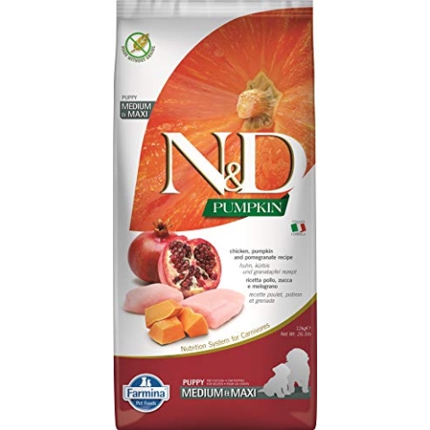 Farmina N&D Pumpkin Puppy Medium Pellets Hundefutter (Trockenfutter, mit hochwertigen Vitaminen und natürliche Antioxidantien, ohne Mais, Zutaten: Hähnchen Granatapfel, Portionsgröße: 12 kg)