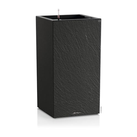 LECHUZA-Pflanzgefäß Canto Slatestone 40 high Dark Grey, Pflanzgefäß mit Bewässerungssystem, Wasserstandsanzeiger und Pflanzeinsatz, Schiefer-Optik, 40 x 40 x 76 cm, 15956