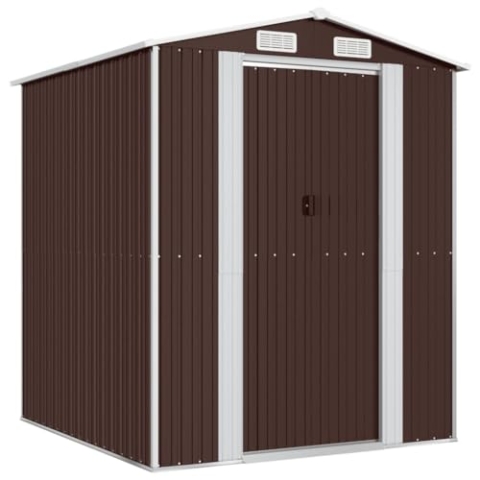 vidaXL Geräteschuppen Gerätehaus Garten Schuppen Gartenhaus Hütte Haus Laube Gartenschuppen Lagerschuppen Dunkelbraun 192x191x223cm Verzinkter Stahl