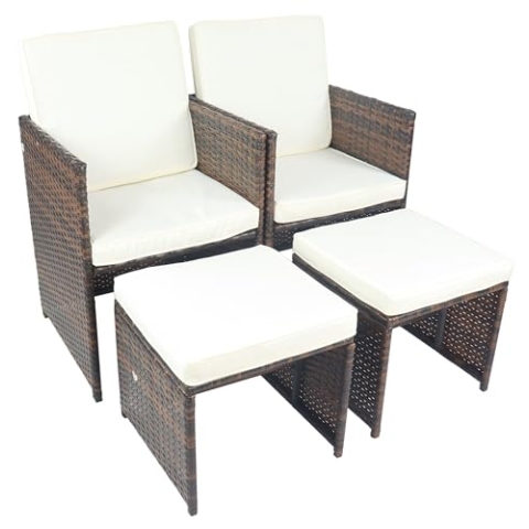 VCM 4-TLG. Set Gartenstuhl | Loungestuhl Sessel | Maße pro Stuhl ca. H. 84 x B. 53 x T. 53 cm | Rattan | Balkonstuhl mit Sitzkissen - Raloso Braun