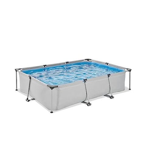 EXIT Toys Soft Grey Pool - 300x200x65cm - Rechteckiger, Kompakter Rahmenpool mit Kartuschenfilterpumpe - Leicht Zugänglich - Für Kleinkinder Geeignet - Starker Rahmen - Einzigartiges Design - Grau