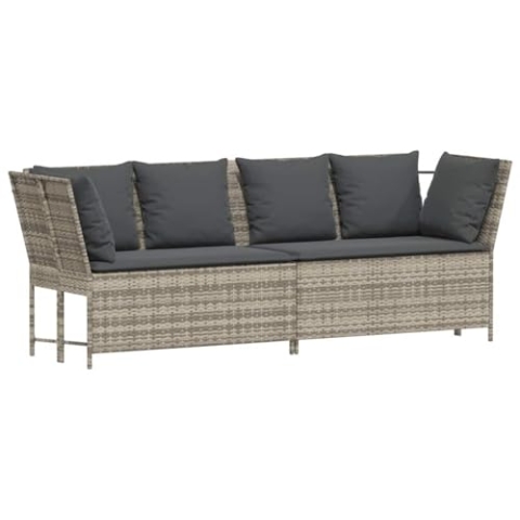 vidaXL Gartensofa mit Kissen Hellgrau Poly Rattan, Outdoor-Sofa, Gartenmöbel, modulare Outdoor-Couch, Gartensessel, Terrassenmöbel, Sofa, Loungesofa
