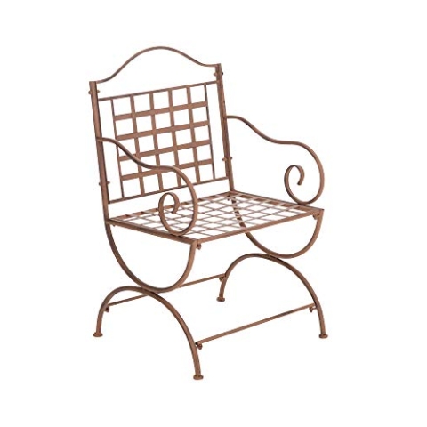 CLP Eisenstuhl Lotta im Jugendstil I Outdoor-Stuhl mit Armlehnen I Handgefertigter Gartenstuhl aus Eisen I erhältlich, Farbe:antik braun