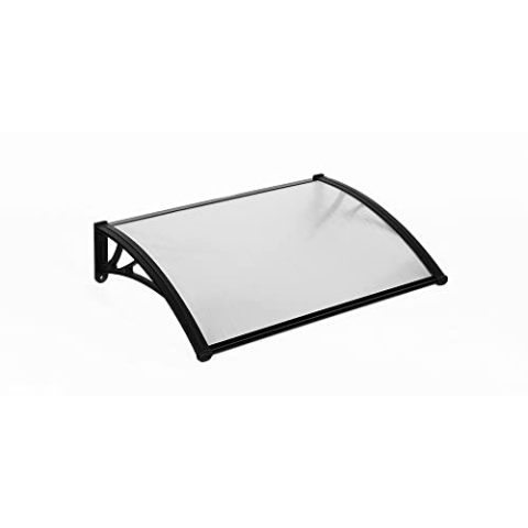 909 Outdoor Transparentes Vordach für Haustür, Pultvordach wetterfest, Überdachung aus Polycarbonat und Aluminium, Schwarz, 100 x 80 cm, inkl. Befestigungsmaterial