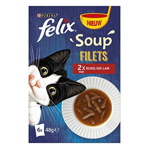Felix Suppe Filets Katzensuppe in den Aromen Rund, Huhn und Lamm, 6 x 48g - 4er Karton (24 Portionsbeutel; 1,15kg)
