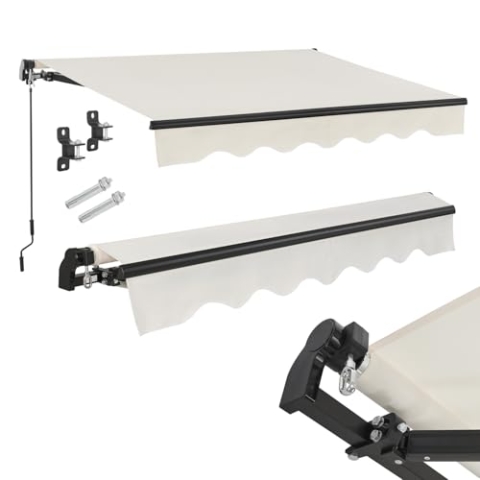 Juskys Gelenkarmmarkise 400 x 300 cm, UV40+ & wasserabweisend, mit Kurbel & Wandhalterung Länge + Winkel einstellbar, Markise für Terrasse & Balkon, Sonnenschutz Balkonmarkise Gelenkmarkise, Beige