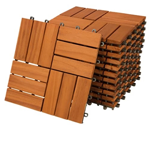 Casaria Holzfliesen FSC®-zertifiziertes Akazienholz 1m² Fliese Akazie Mosaik 30x30cm Klicksystem zuschneidbar Terrasse