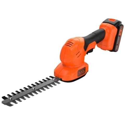 Black+Decker Akku Gras- und Strauchscheren-Set BCSS18D1 (18V, 2.0 Ah, 2in1 Kombigerät, werkzeugloser Messerwechsel, Laufzeit ca. 60min, inkl. Strauchscheren- & Grasscherenmesser, Akku, Ladegerät)