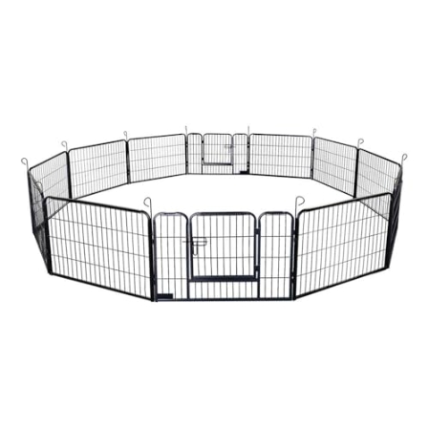 HOME DELUXE - Welpenauslauf BARKI - 80 x 60 cm, 12-Teilig, Farbe: Schwarz, inkl. Türverriegelung, abgerundete Ecken und Kanten I Welpenspielplatz Welpenfreilauf