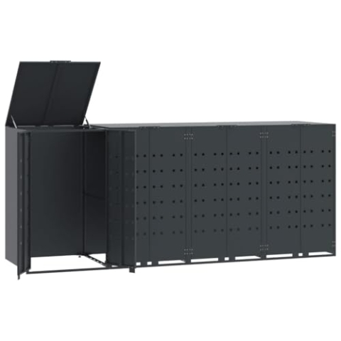 vidaXL Mülltonnenbox für 4 Tonnen Anthrazit 276x79x117 cm Stahl, Box Mülltonnen, Garten Mülltonnenbox, Verkleidung Mülltonnen, Outdoor Mülltonnenbox