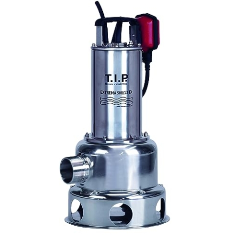 T.I.P. Schmutzwasser Tauchpumpe - Baupumpe Edelstahl (30.000 l/h Fördermenge, 13m Förderhöhe, 1,3bar Druck, 1.800W, 45mm Korngröße, Waschlauge geeignet, Flüssigkeit bis 95°C) Extrema 500/13 IX, 30171