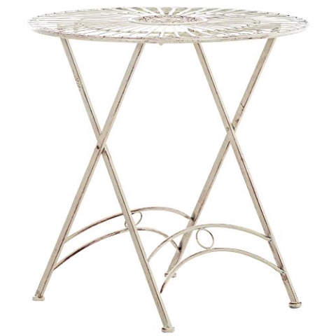 CLP Bistrotisch Tegal Aus Eisen I Gartentisch Mit Kunstvollen Verzierungen I Runder Metalltisch, Farbe:antik-Creme