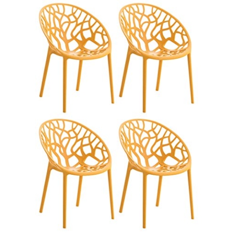 CLP 4er Set Gartenstühle Hope Kunststoff I Stapelstühle wetterfest und UV-beständig I Outdoorstühle pflegeleicht I Sessel für draußen, Farbe:orange