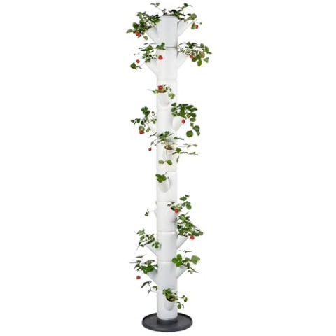 Gusta Garden Sissi Strawberry Erdbeerbaum Infinity Weiß - Hochbeet System Erdbeeren mit Wandhalterung - Garten & Balkon - 185 cm Höhe - 25L Erdvolumen