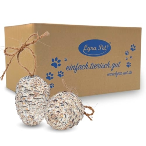 Lyra Pet® | 3 x 4 STK. Riesenzapfen | Pinienzapfen mit Fettfutter gefüllt | Nahrhaftes Vogelfutter im Sommer & Winter | Wertvoller Energielieferant für Wildvögel | Fettreich & Biologisch Abbaubar