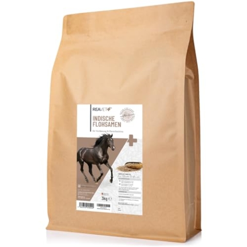 ReaVET Indische Flohsamen für Pferde & Hunde 3kg – Naturrein in Premium Qualität – reich an Ballaststoffen + Schleimstoffen I Flohsamen für Verdauung I Ohne Zusätze