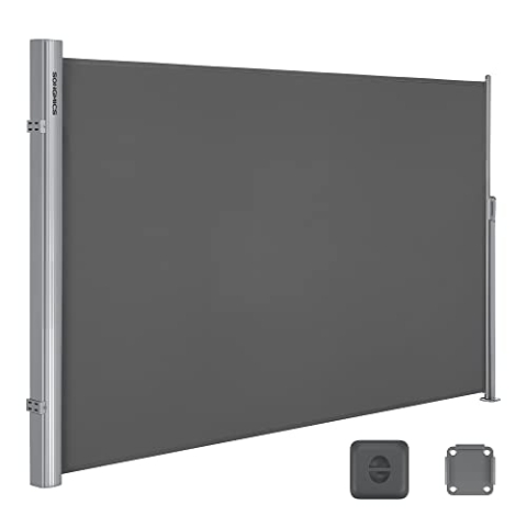 SONGMICS Alu-Seitenmarkise, ausziehbar, 180 x 350 cm, Blickdicht, Sonnenschutz, blickdicht, Seitenrollo, für Balkon, Terrasse, Garten, anthrazit GSA185G