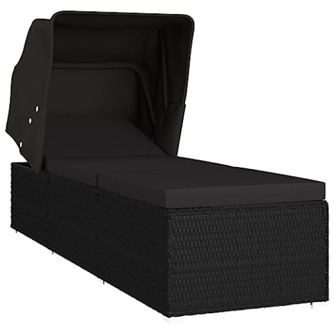 vidaXL Sonnenliege mit Sonnenschutz Auflagen Gartenliege Strandliege Relaxliege Saunaliege Gartenmöbel Liege Liegestuhl Poly Rattan Braun
