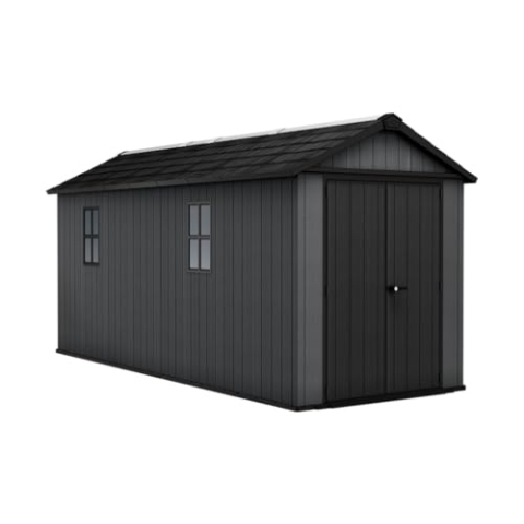 Keter Newton 7517 Gartenhaus - 539x230x246cm, Grau, Evotech Kunststoff, Holzoptik, 2 Fenster, Oberlicht, abschließbar