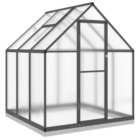 vidaXL Gewächshaus mit Fundamentrahmen, Pflanzenhaus mit Dachrinnensystem Flügeltür, Treibhaus für Pflanzen, Frühbeet, Anthrazit Aluminimum