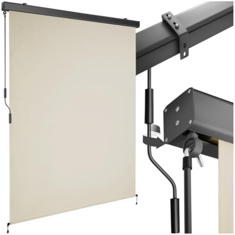 tectake® Markise, Senkrechtmarkise, Sonnenschutz Balkon Sichtschutz Terrasse, Flexible Trennwand für Pergola, Garten, Windschutz, Sonnenschutz, Balkonsichtschutz - beige, 140 x 250 cm