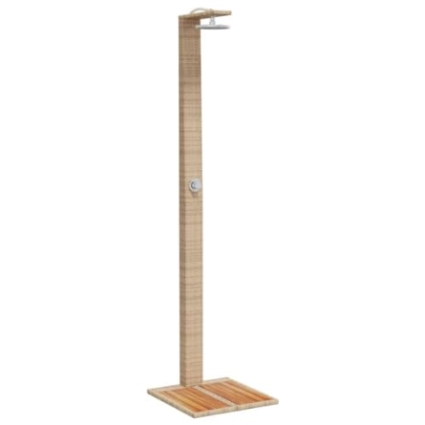 vidaXL Gartendusche, Outdoor Dusche mit Lattenboden Stahlrahmen, Terrassendusche für Pool Schwimmbad, Gartenmöbel Terrassenmöbel, Beige Poly Rattan Akazienholz