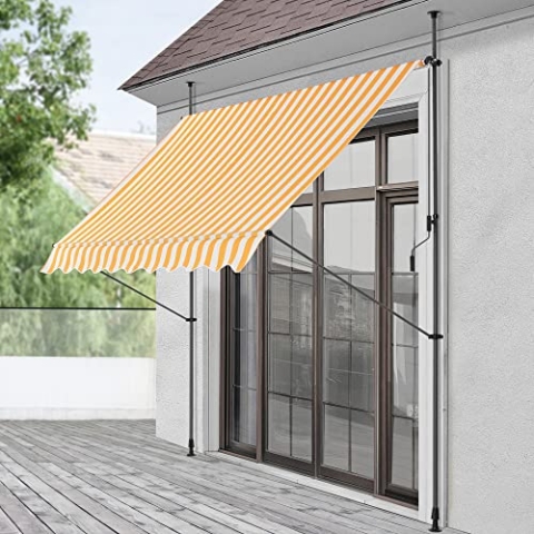 pro.tec Klemmmarkise Stem Markise ohne Bohren 200 x 120 x 220-309 cm Balkonmarkise mit Handkurbel Sonnenschutz Stahlgestell Gelb/Weiß