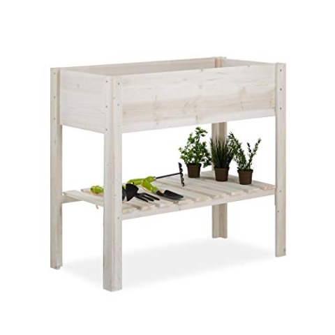 Relaxdays Hochbeet, Balkon, Terrasse & Garten, Holz, mit Stauraum, Rückenschonend, HBT: 80x88x44 cm, Kräuterbeet, weiß