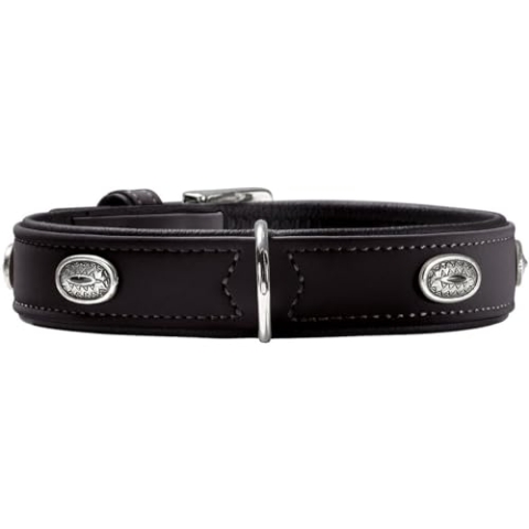 HUNTER SOFTIE STONE Hundehalsband, Kunstleder, mit Applikationen, pflegeleicht, 50 (S-M), schwarz