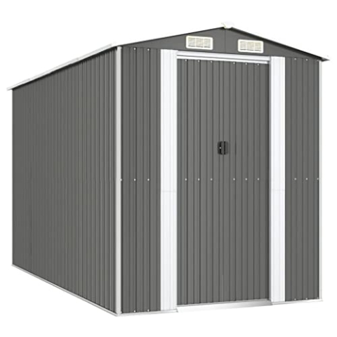vidaXL Geräteschuppen Gerätehaus Garten Schuppen Gartenhaus Hütte Haus Laube Gartenschuppen Lagerschuppen Hellgrau 192x357x223cm Verzinkter Stahl