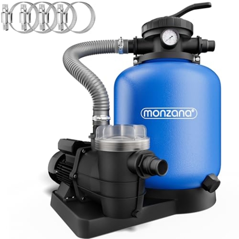 Monzana® Sandfilteranlage SF102K 9960L/h bis 35.000L Pool Selbstansaugend 400 Watt 2in1 Adapter Ø32-38mm 7Wege Ventil Sandfilterpumpe Poolfilter