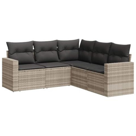 vidaXL Garten Sofa Garnitur 5-TLG., Gartenmöbel Set mit Kissen Stauraum, Sitzgruppe für Garten Terrasse, Modular Gartensofa Lounge, Hellgrau Poly Rattan