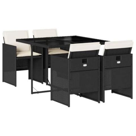 vidaXL Garten Essgruppe 5-TLG., Gartenmöbel Set mit Kissen, Gartengarnitur Tisch 4 Stühle, Lounge Sitzgruppe Sitzgarnitur, Schwarz Poly Rattan