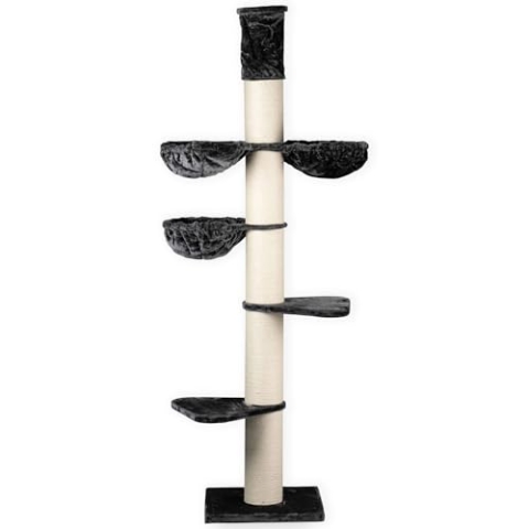 RHRQuality Kratzbaum für große Katzen – Maine Coon Tower Plus – 235 bis 255 cm hoch – Mit extra dicken 20 cm Sisalstämmen – Dunkelgrau
