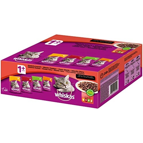 Whiskas Katzenfutter Nassfutter Adult 1+ Klassische Auswahl in Soße 80 x 100g Mega Pack