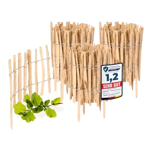 Garronda Gartenzaun zum Stecken aus Haselnüsse Zaun Garten Staketenzaun Beeteinfassung Holz Steckzaun Hochwertiger Gartenzaun für Ihren Garten GD-0156 (3 Stück, 35 cm x 500 cm)