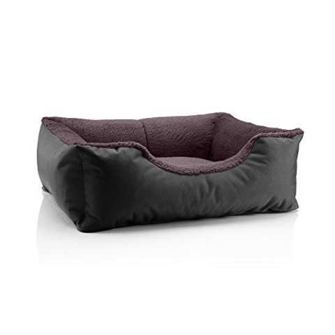 BedDog Hundebett Teddy, Hundesofa aus Cordura und Microfaser-Velours, waschbares Hundebett mit Rand, Hundekissen Vier-eckig, für drinnen, draußen, Größe M, schwarz-braun