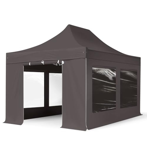 TOOLPORT Faltzelt Professional 3x4,5 m - mit 4 Seitenteilen (Panoramafenster) Faltpavillon ALU Pavillon Partyzelt grau