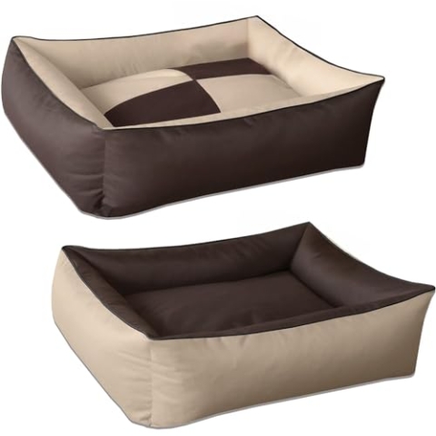 BedDog 2in1 Hundebett MAX Quattro, großes Hundekörbchen aus Cordura, waschbares Hundebett mit Rand, Hundesofa für drinnen, draußen, XL, Melange, beige-braun
