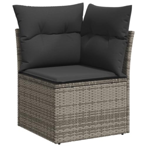 vidaXL Garten Ecksofa mit Kissen, Outdoor Sofa mit abnehmbarem waschbarem Bezug, Gartensofa mit abnehmbarem waschbarem Bezug, Gartencouch Gartenmöbel, Grau Poly Rattan