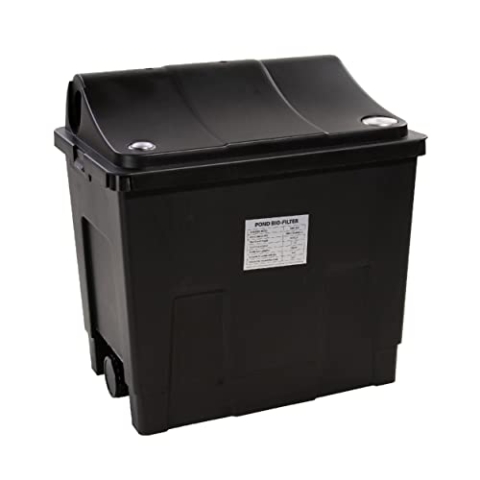 AquaForte MBF-200 Mehrkammerfilter, Größe 40*28*40 cm, Max. Teichvolumen 8 m³ ohne Fische, Max. Durchfluss 6 m³/h, Einfach zu installieren und zu reinigen, Geeignet für verschiedene Filtermedien, Schwarz