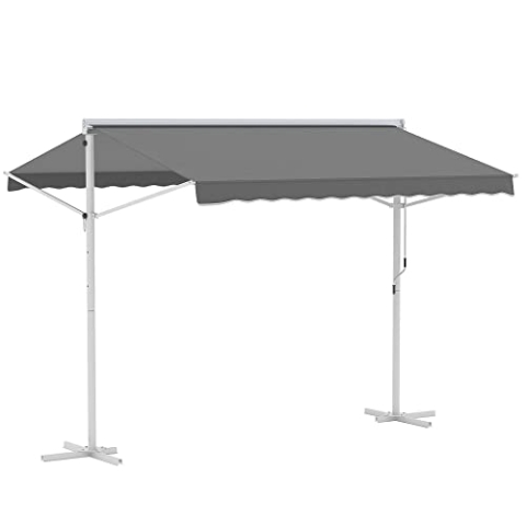 Outsunny Standmarkise Gartenmarkise Markise mit Faltarm Kurbel Terrasse Grau 3x3m