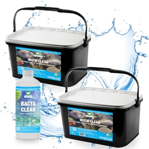 vdvelde.com - Insta CLEAN 10 Liter + BACTA Clear - Für 1.000 bis 20.000 l- Entfernt Schlamm, verhindert Wasserlinsen und stabilisiert KH, GH und PH- 100% ökologisch: schnell klares Wasser, sicher