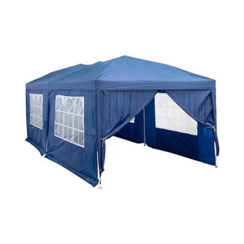 Uniprodo Faltpavillon mit Dach und Seitenwänden 2,95 x 5,9 m beschichtetes Oxford-Gewebe D210 wasserabweisend UV-beständig pulverbeschichteter Rahmen Partyzelt Gartenpavillon Zeltpavillon