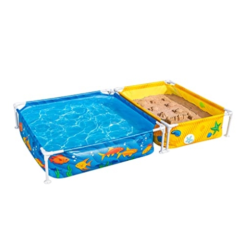 Bestway My First Frame Pool mit Sandkasten 213 x 122 x 30,5 cm, buntes Unterwasser-Design, eckig