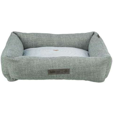 TRIXIE Hundebett Viviana 60x50 cm in blau-grau – eckiges Kuschelbett mit weichem Samtbezug, Hundekorb für kleine Hunde,fest integriertes Kissen, Rutschfester Boden - weich & waschbar - 37540